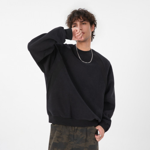 九尾男裝美式潮牌圓領衛衣春秋款Boxy寬松休閒上衣套頭打底衫外套