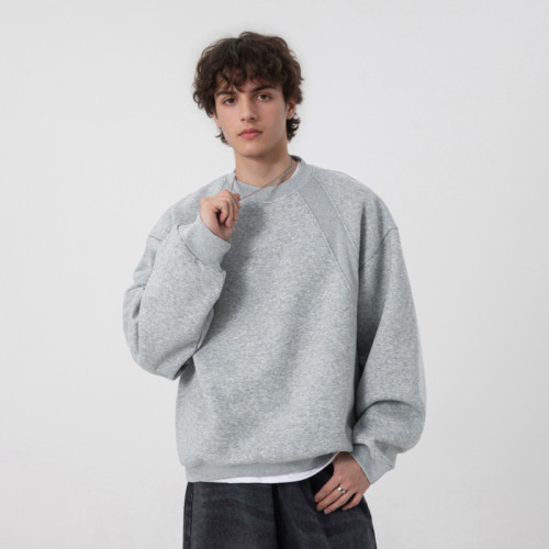 九尾男裝美式潮牌圓領衛衣春秋款Boxy寬松休閒上衣套頭打底衫外套