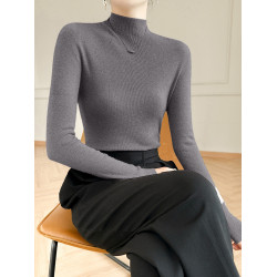 2025年春秋新款 精紡羊毛衫女100純羊毛半高領修身薄款打底衫毛衣