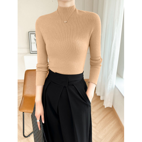 2025年春秋新款 精紡羊毛衫女100純羊毛半高領修身薄款打底衫毛衣