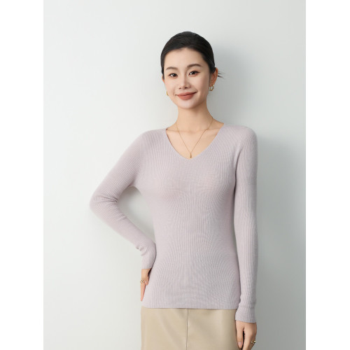 精紡V領羊毛衫女100純羊毛修身薄款 2025年春秋季新款打底衫毛衣