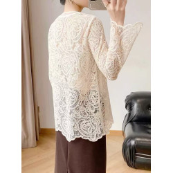 夏季蕾絲鏤空針織衫女寬松顯瘦內搭打底衫上衣氣質百搭洋氣小衫薄