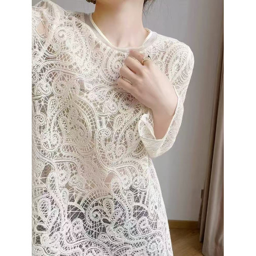 夏季蕾絲鏤空針織衫女寬松顯瘦內搭打底衫上衣氣質百搭洋氣小衫薄