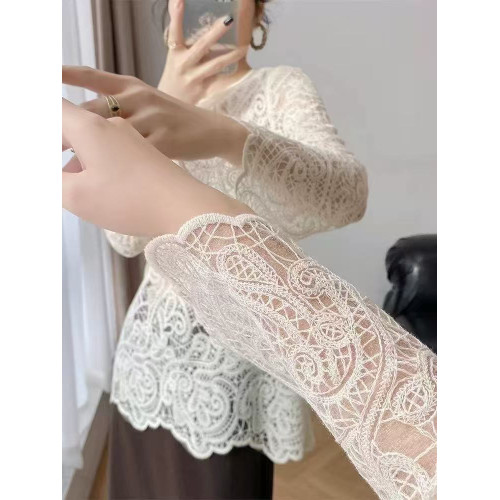 夏季蕾絲鏤空針織衫女寬松顯瘦內搭打底衫上衣氣質百搭洋氣小衫薄