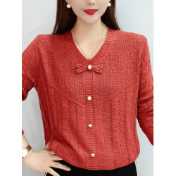 春秋裝薄款純色棉線針織衫女長袖上衣V領套頭外搭韓版寬松打底衫