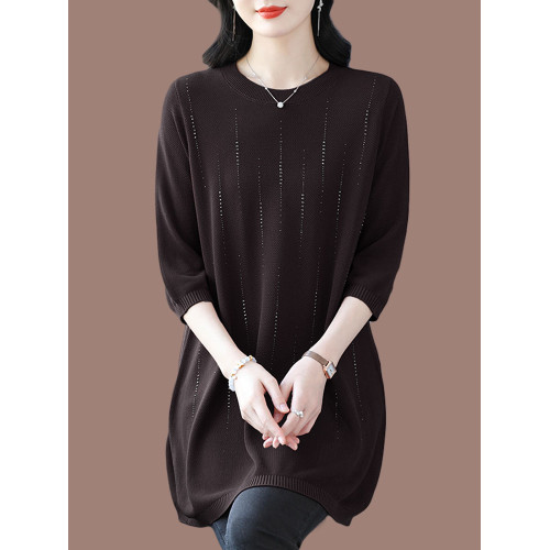 加肥加大碼桑蠶絲針織衫女中長款寬松200斤冰絲上衣遮肚子打底衫