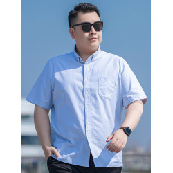 加大碼休閒半袖襯衣男夏季薄款純棉打底衫胖子寬松牛津紡短袖襯衫