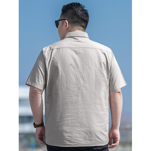 加大碼休閒半袖襯衣男夏季薄款純棉打底衫胖子寬松牛津紡短袖襯衫