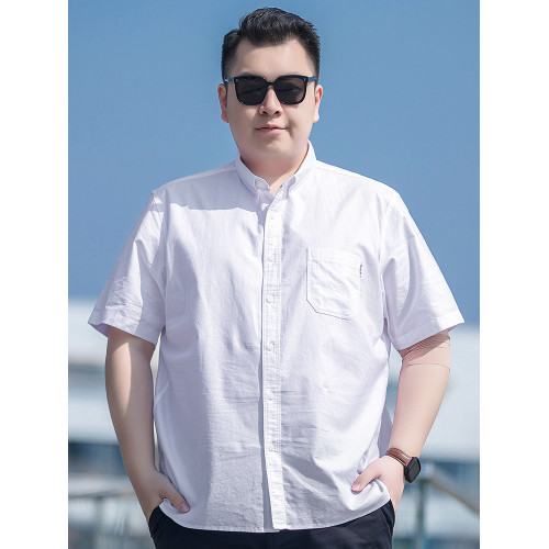 加大碼休閒半袖襯衣男夏季薄款純棉打底衫胖子寬松牛津紡短袖襯衫