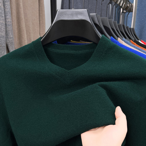 恒源祥薄款羊毛衫男2025春秋季純色休閒毛衣男士V領針織打底衫潮