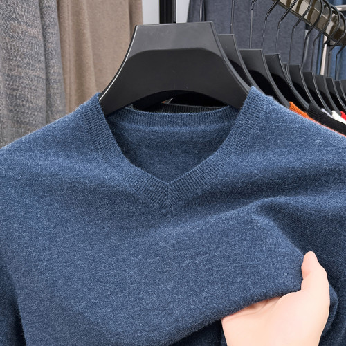 恒源祥薄款羊毛衫男2025春秋季純色休閒毛衣男士V領針織打底衫潮