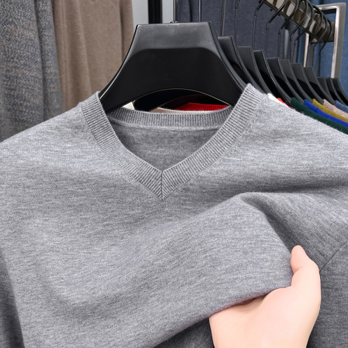 恒源祥薄款羊毛衫男2025春秋季純色休閒毛衣男士V領針織打底衫潮