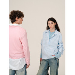 Retro 21 R21 雙色亨利領羊毛針織長袖微寬松輕薄打底衫