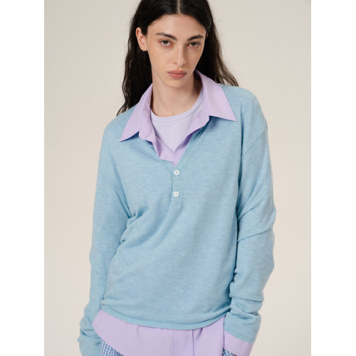 Retro 21 R21 雙色亨利領羊毛針織長袖微寬松輕薄打底衫