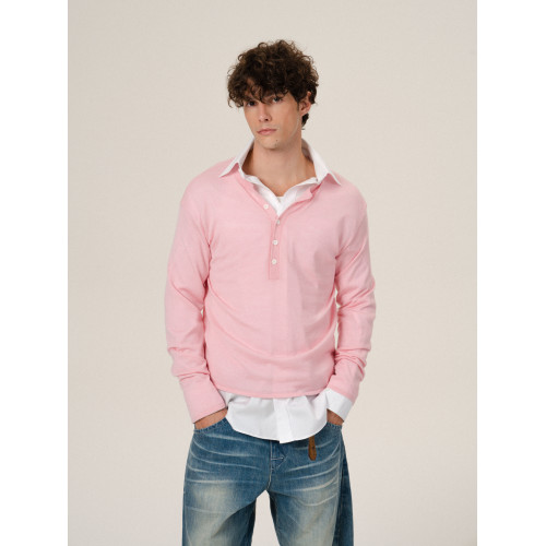 Retro 21 R21 雙色亨利領羊毛針織長袖微寬松輕薄打底衫