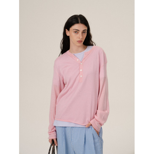 Retro 21 R21 雙色亨利領羊毛針織長袖微寬松輕薄打底衫