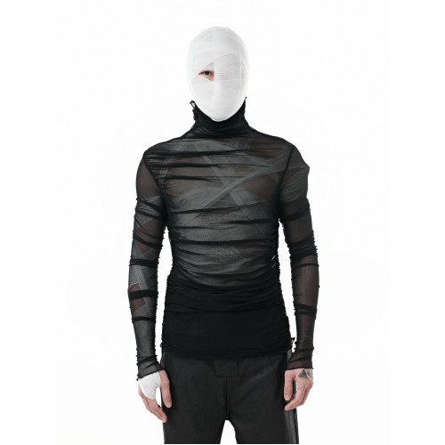 SCD crowd 2025春夏 暗黑透視修身肌肉緊身透明長袖西裝打底衫男