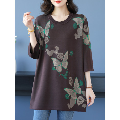 中年媽媽裝針織衫女薄款夏冰絲寬松大碼洋氣遮肉顯瘦七分袖打底衫