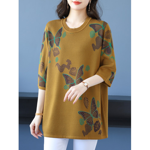 中年媽媽裝針織衫女薄款夏冰絲寬松大碼洋氣遮肉顯瘦七分袖打底衫