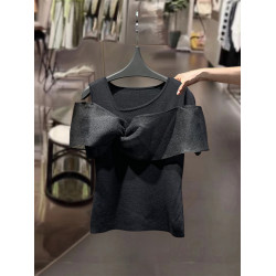 繁雲調黑色蝴蝶結拼接針織衫女2025夏新款修身顯瘦氣質打底衫上衣