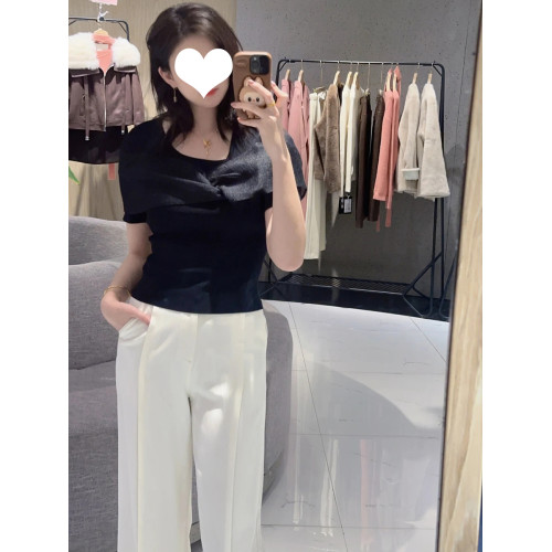 繁雲調黑色蝴蝶結拼接針織衫女2025夏新款修身顯瘦氣質打底衫上衣