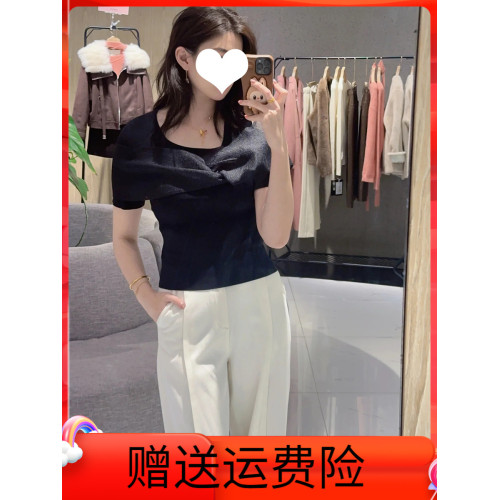 繁雲調黑色蝴蝶結拼接針織衫女2025夏新款修身顯瘦氣質打底衫上衣