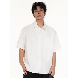 Genio Lamode抗皺純色短袖襯衫男夏季美式解搆打底衫寬松半袖襯衣