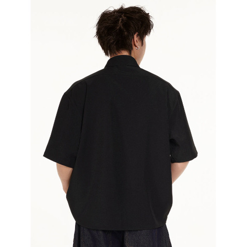 Genio Lamode抗皺純色短袖襯衫男夏季美式解搆打底衫寬松半袖襯衣