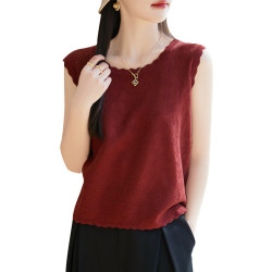 花邊圓領羊毛打底衫夏季洋氣提花寬松百搭無袖內搭背心針織上衣女