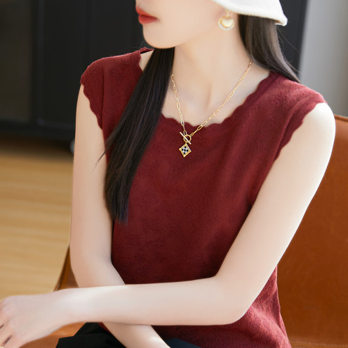 花邊圓領羊毛打底衫夏季洋氣提花寬松百搭無袖內搭背心針織上衣女