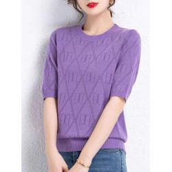 夏裝薄款內搭圓領純色棉線針織衫女韓版寬松短款短袖打底衫上衣薄