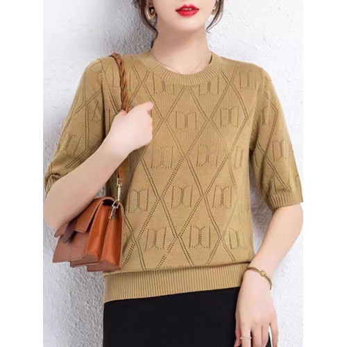 夏裝薄款內搭圓領純色棉線針織衫女韓版寬松短款短袖打底衫上衣薄