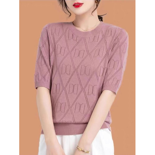 夏裝薄款內搭圓領純色棉線針織衫女韓版寬松短款短袖打底衫上衣薄