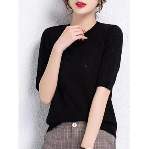 夏裝薄款內搭圓領純色棉線針織衫女韓版寬松短款短袖打底衫上衣薄