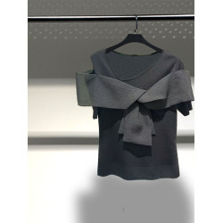 白色蝴蝶結拼接針織衫女三彩虹2025夏顯瘦打底衫上衣S25216410M20