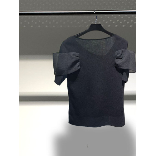 白色蝴蝶結拼接針織衫女三彩虹2025夏顯瘦打底衫上衣S25216410M20