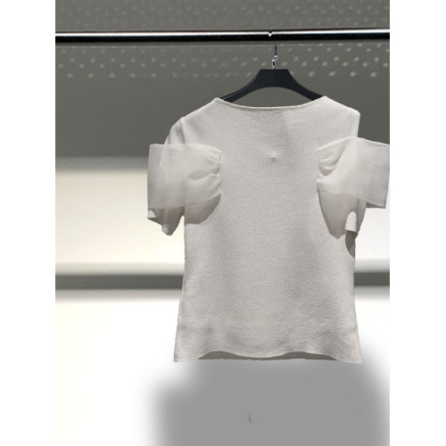 白色蝴蝶結拼接針織衫女三彩虹2025夏顯瘦打底衫上衣S25216410M20