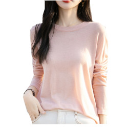 精仿薄款水溶羊毛衫女圓領春秋寬松純色針織長袖內外搭休閒打底衫