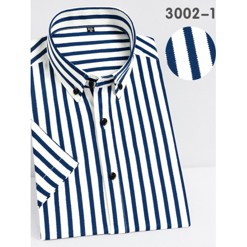 夏季潮牌彈力短袖襯衫男細條紋商務休閒襯衣男免燙抗皺釦領打底衫