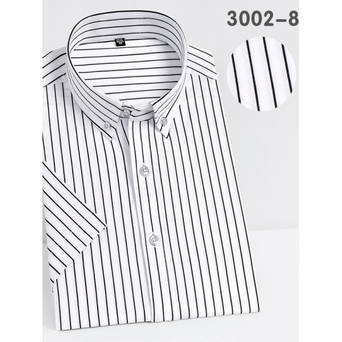 夏季潮牌彈力短袖襯衫男細條紋商務休閒襯衣男免燙抗皺釦領打底衫