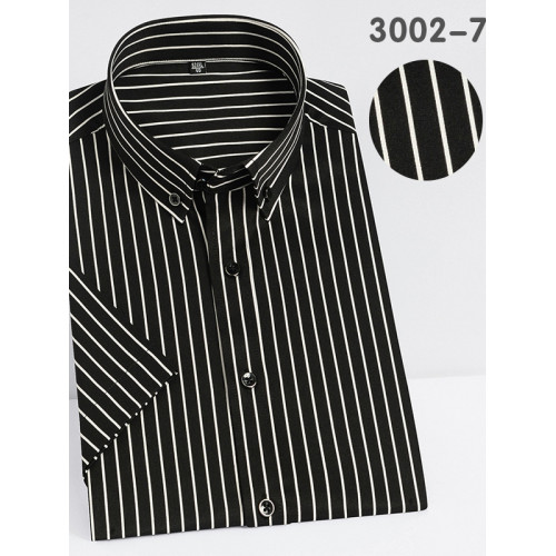 夏季潮牌彈力短袖襯衫男細條紋商務休閒襯衣男免燙抗皺釦領打底衫