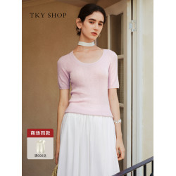 TKY SHOP圓領短袖針織衫女2025夏新款休閒百搭打底衫10I1LA00B246