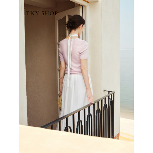 TKY SHOP圓領短袖針織衫女2025夏新款休閒百搭打底衫10I1LA00B246