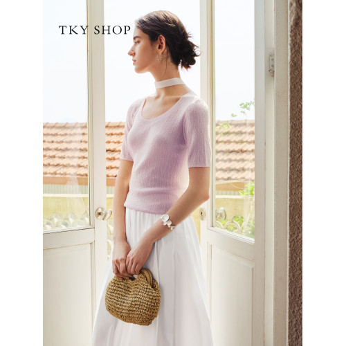 TKY SHOP圓領短袖針織衫女2025夏新款休閒百搭打底衫10I1LA00B246