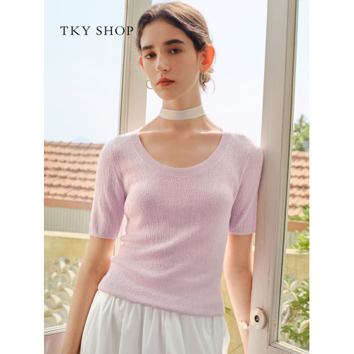 TKY SHOP圓領短袖針織衫女2025夏新款休閒百搭打底衫10I1LA00B246