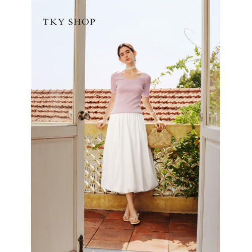 TKY SHOP圓領短袖針織衫女2025夏新款休閒百搭打底衫10I1LA00B246