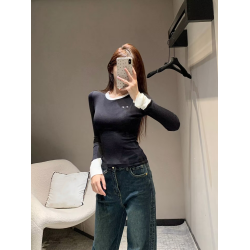 南油時裝 2025夏季新款假兩件薄款長袖針織衫圓領修身打底衫上衣