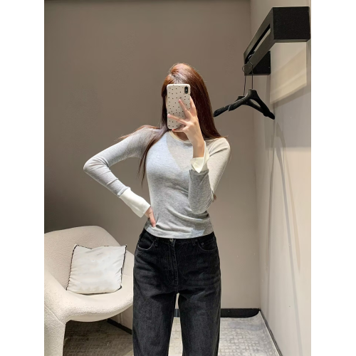 南油時裝 2025夏季新款假兩件薄款長袖針織衫圓領修身打底衫上衣