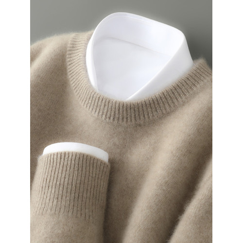 秋冬加厚100%純羊毛衫男士圓領毛衣男士羊絨衫寬松大碼針織打底衫