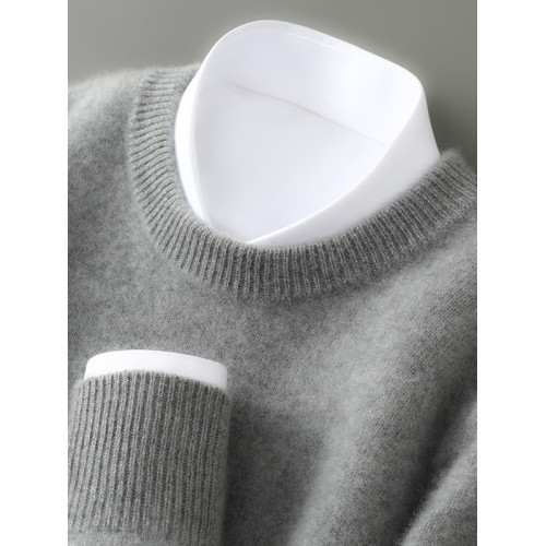 秋冬加厚100%純羊毛衫男士圓領毛衣男士羊絨衫寬松大碼針織打底衫